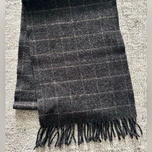 Polo Ralph Lauren scarf in a dark grey plaid pattern.